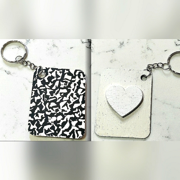 NEW Handmade Keychain Bag Tag! Italian Wood Abstract. "I LOVE My Bag" Wood Heart - Picture 6 of 6